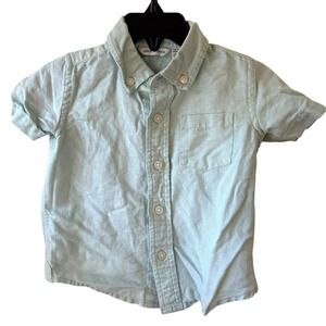 Janie‎ And Jack Baby Boy Button Down Short Sleeve 12-18 M Preppy Green Oxford